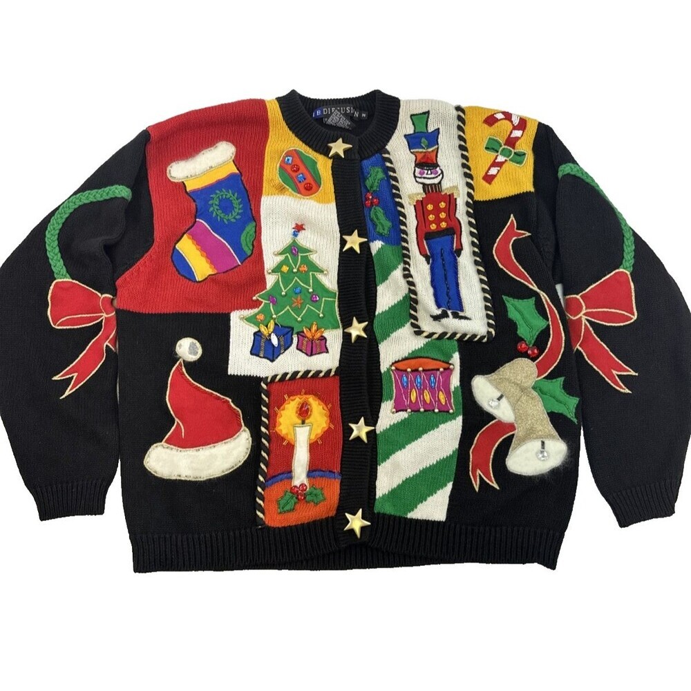 IB Diffusion Christmas Sweater‎ Cardigan Star Button Embroidered Womens Medium